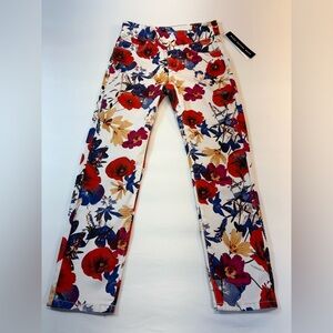 Tribal Women’s Floral Pull On Ankle Jeggings Vibrant Poppy Stretch Denim Size 6